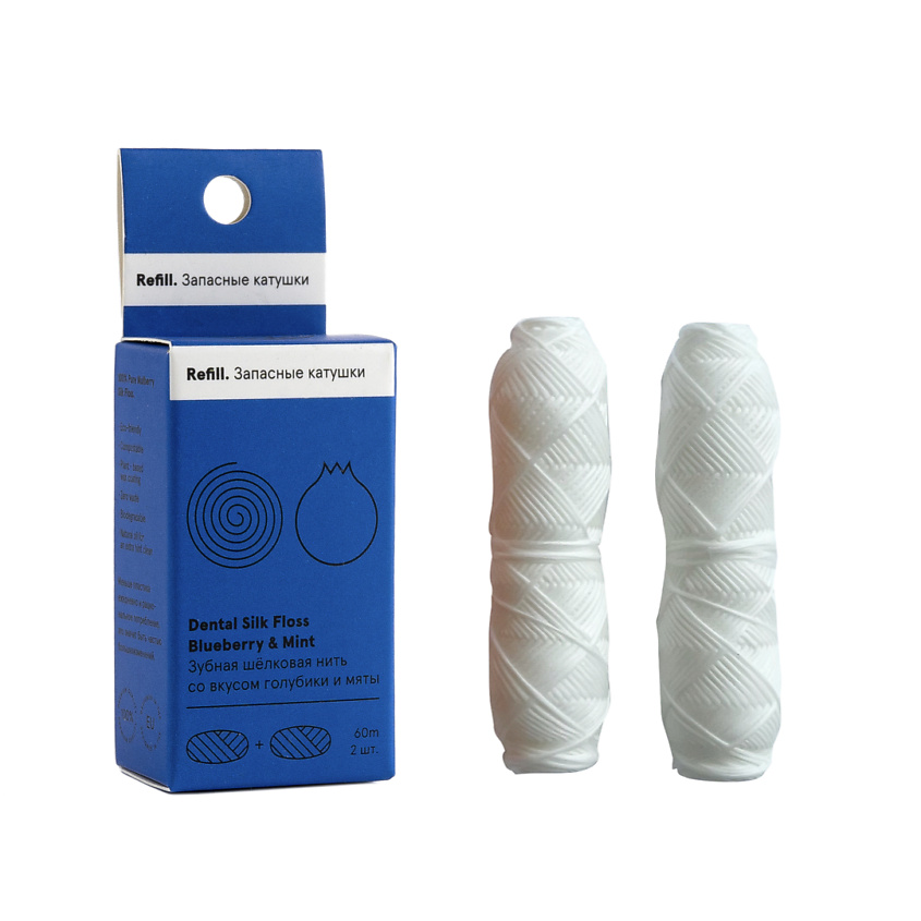 Изображение товара Катушки шелковой зубной нити с вкусом голубики или мяты JUNGLE STORY