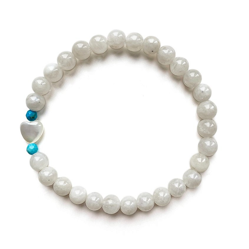 Изображение товара Браслет женский из натурального лунного камня с перламутровым сердечком и бирюзой LAPUSH