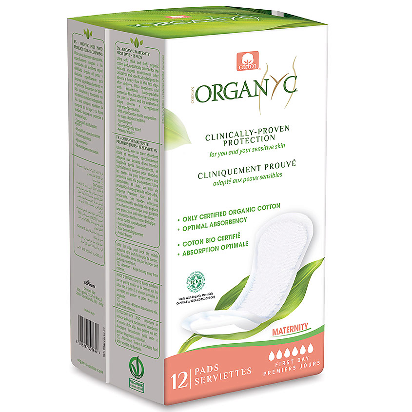 Изображение товара ORGANYC Прокладки для рожениц для первых дней, 12 шт.