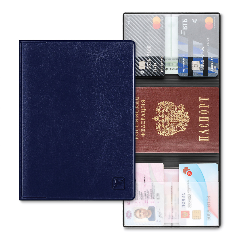 Изображение товара FLEXPOCKET Обложка для автодокументов из экокожи с дополнительными отделениями, цвет: Синий