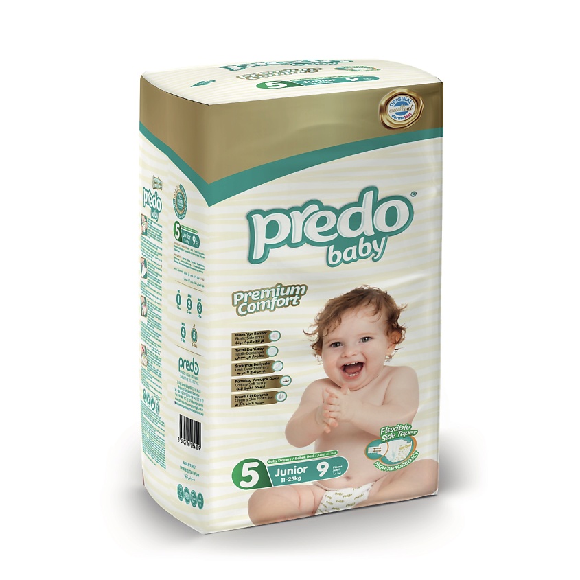 Изображение товара Подгузники PREDO Baby Maxi Plus № 5 11-25 кг, 9 шт, дышащие и водоотталкивающие