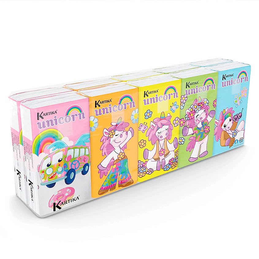 Изображение товара KARTIKA Платочки носовые бумажные "Единорог" 4 слоя, 90 шт.
