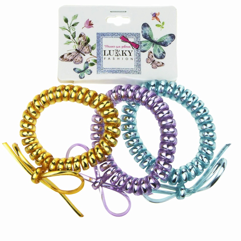 Изображение товара LUKKY Набор резинок для волос Спираль с бантиком, цвет: золотой