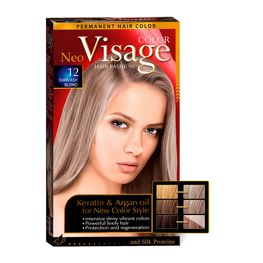 Изображение товара VISAGE COLOR HAIR FASHION Краска для волос Тёмно-пепельно русый Dark Ash Blond 12, цвет: Тёмно-пепельно русый 12