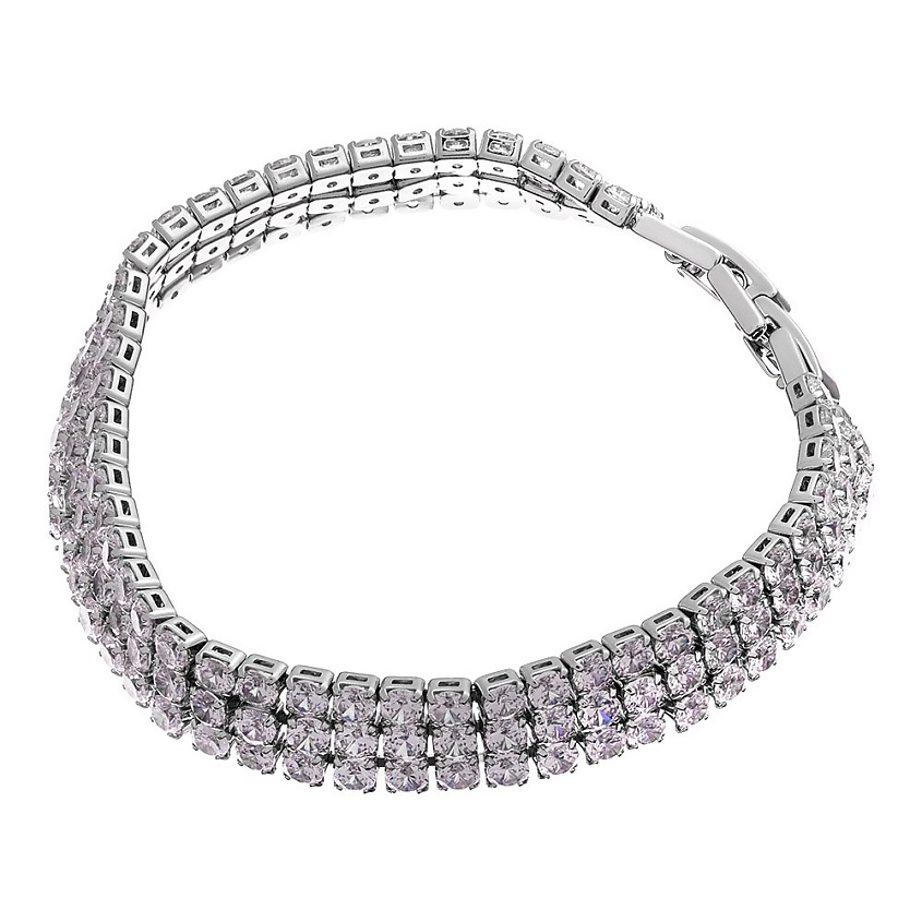 Изображение товара UVI JEWELLERY Широкий теннисный браслет с тройной дорожкой прозрачных кристаллов, цвет: Серебряный, размер: 17