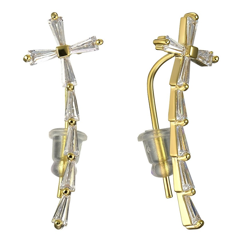 Изображение товара UVI JEWELLERY Серебристые серьги трансформеры Кресты с прозрачными кристаллами, золотой