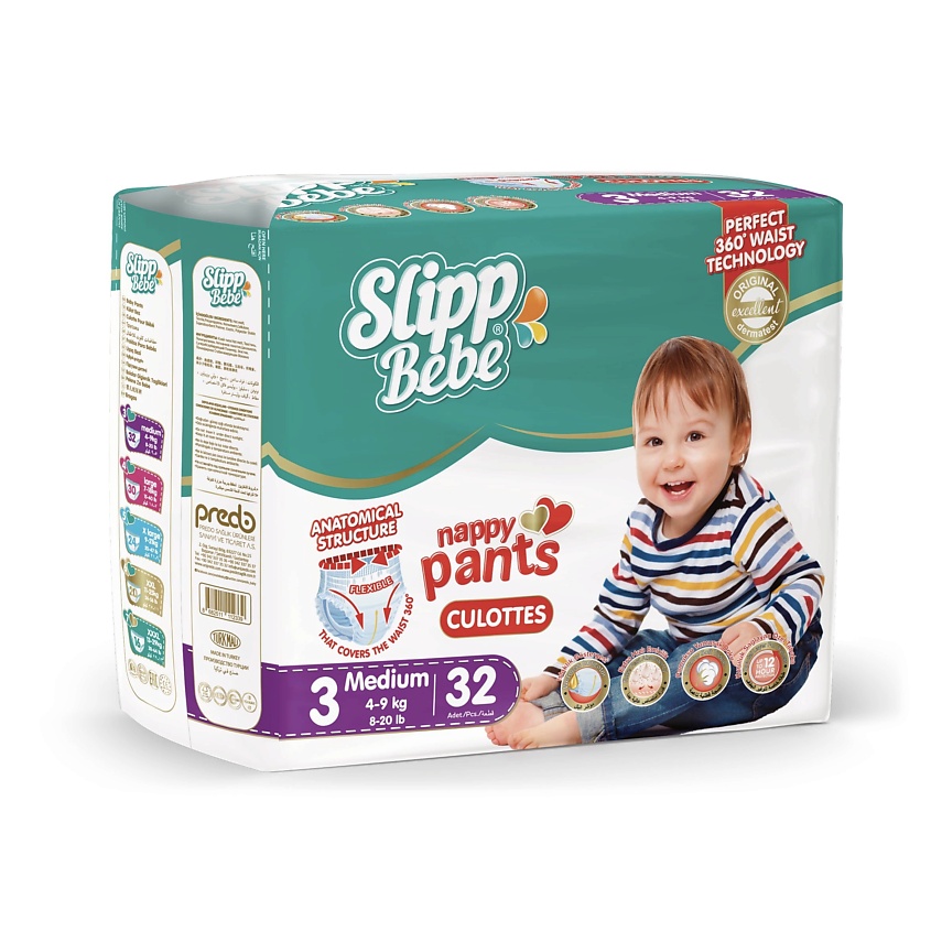 Изображение товара Подгузники-трусики SLIPP BEBE № 3 32 шт для малышей 4-9 кг Белые