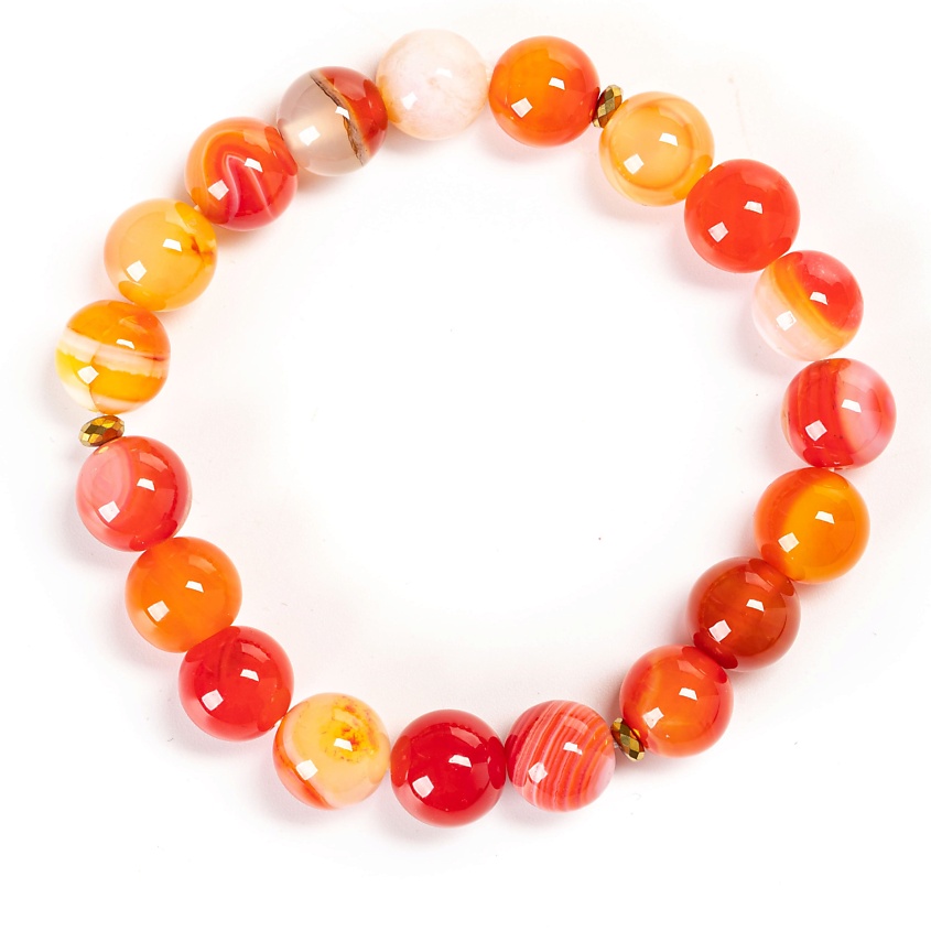 Изображение товара Браслет из натурального агата 10 мм с гематитом, кораллового цвета, женский