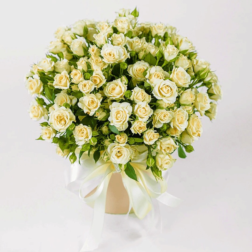 Изображение товара Букет из 19 белых кустовых роз в коробке - подарок для любого случая