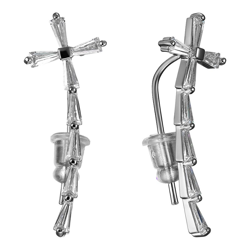 Изображение товара UVI JEWELLERY Серебристые серьги трансформеры Кресты с прозрачными кристаллами, Серебряный
