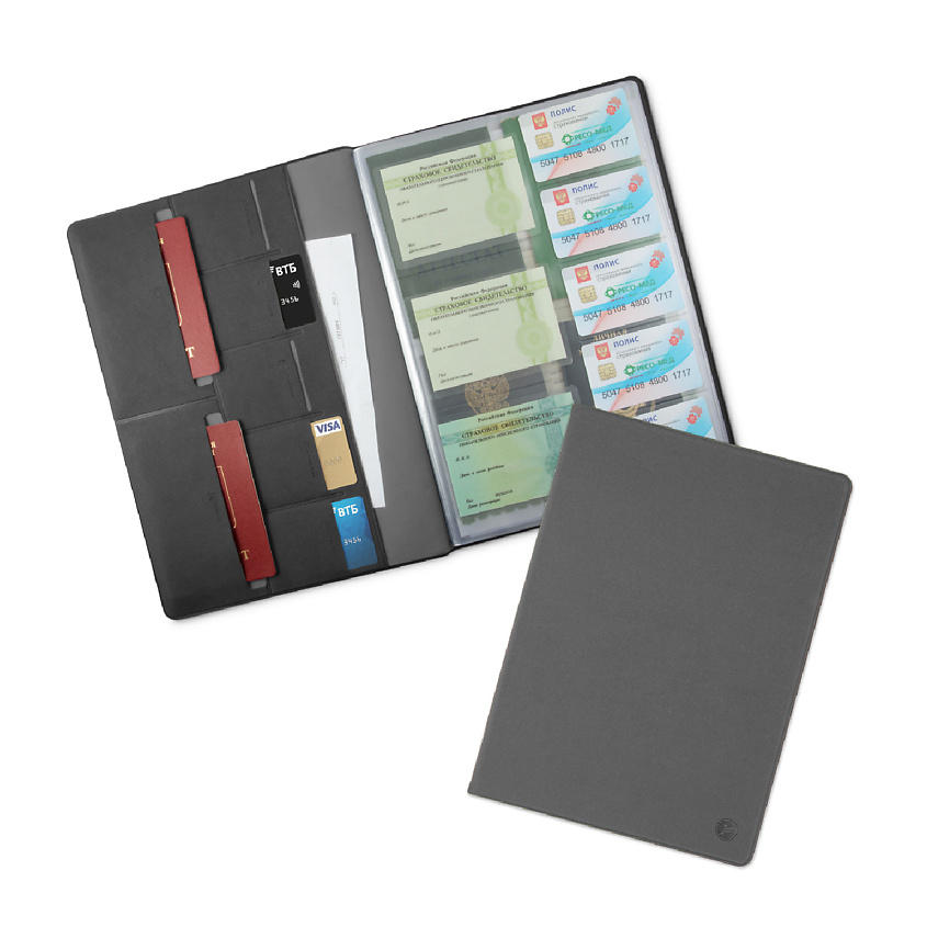 Изображение товара Органайзер для семейных документов из экокожи Saffiano А4 серый FLEXPOCKET