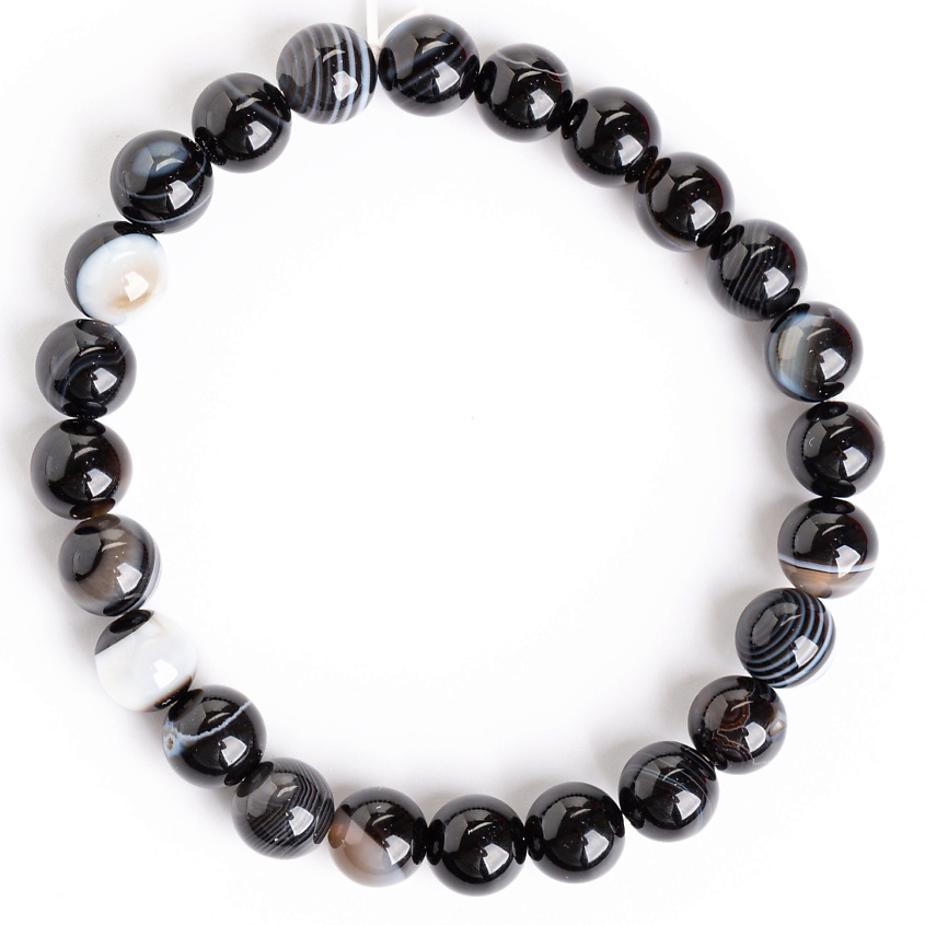 Изображение товара AGAT-ILONA Браслет из натурального агата 8 мм, цвет: Черный, размер: 16