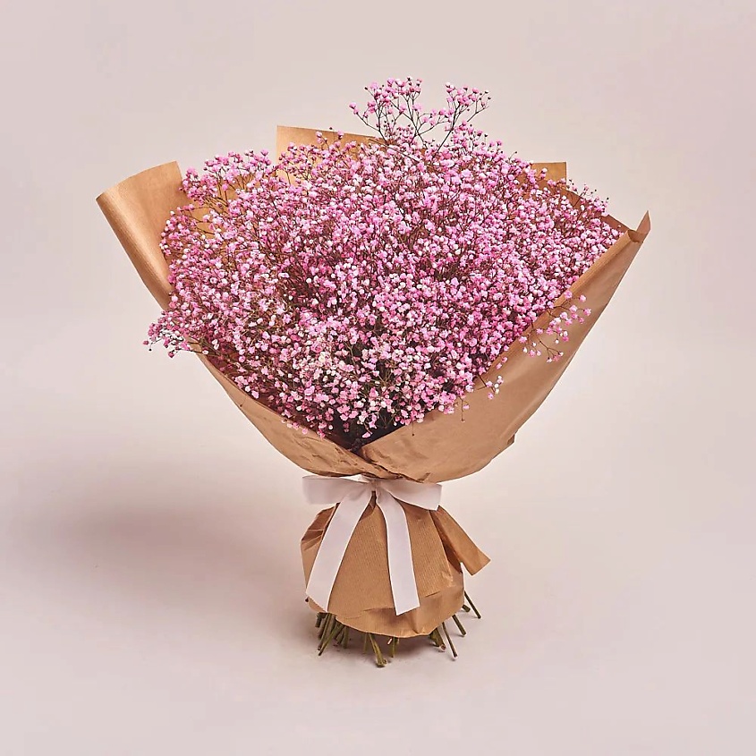 Изображение товара Букет из 15 розовых гипсофил в крафт-бумаге стойкий и красивый подарок