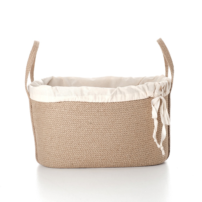 Изображение товара Прямоугольная корзина для хранения с чехлом из джута и кожи бежевый