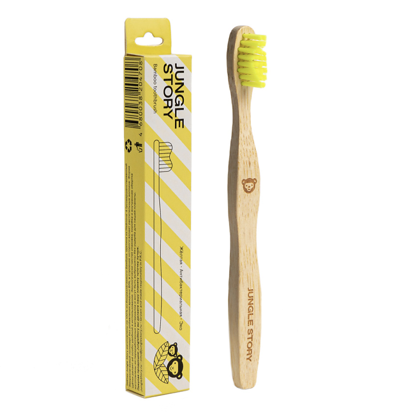 Изображение товара Детская бамбуковая зубная щетка с мягкой щетиной 14,5 см JUNGLE STORY