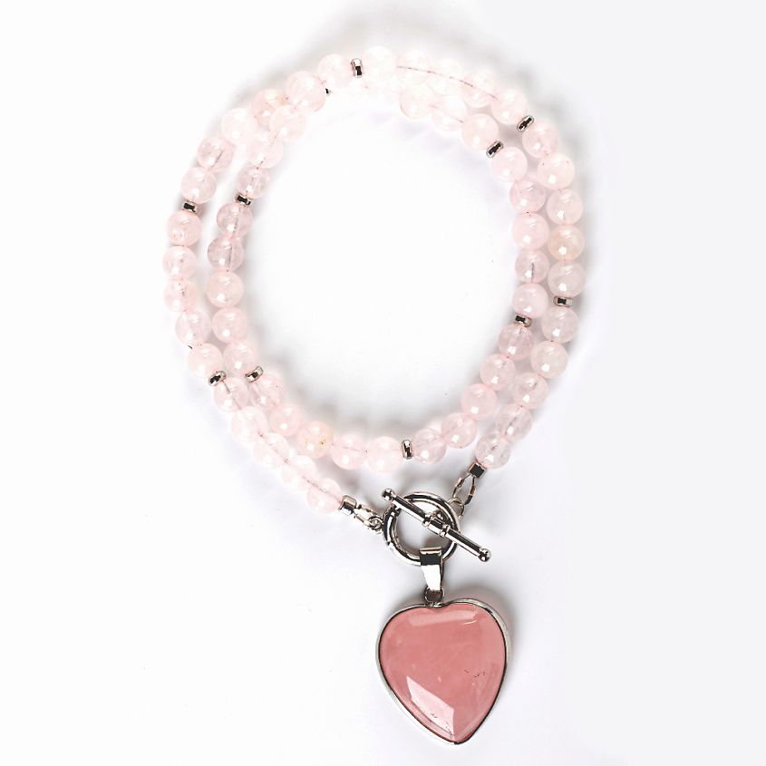 Изображение товара AGAT-ILONA Колье из розового кварца с подвеской сердце, Нюд