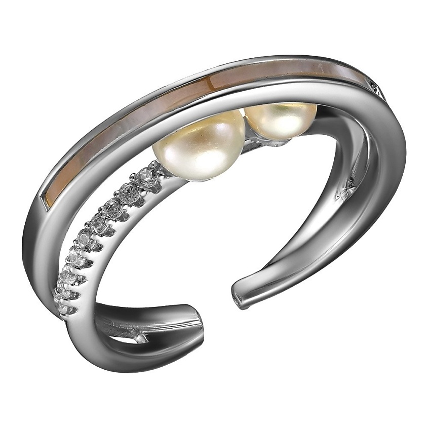 Изображение товара UVI JEWELLERY Серебристое безразмерное кольцо с культивированным жемчугом и перламутром, цвет: Серебряный, размер: 17