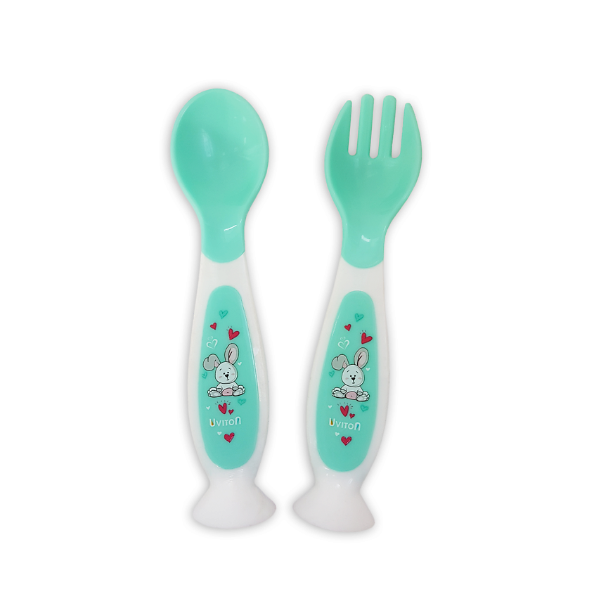 Изображение товара UVITON Набор ложечка и вилочка с присоской, цвет: бирюзовый