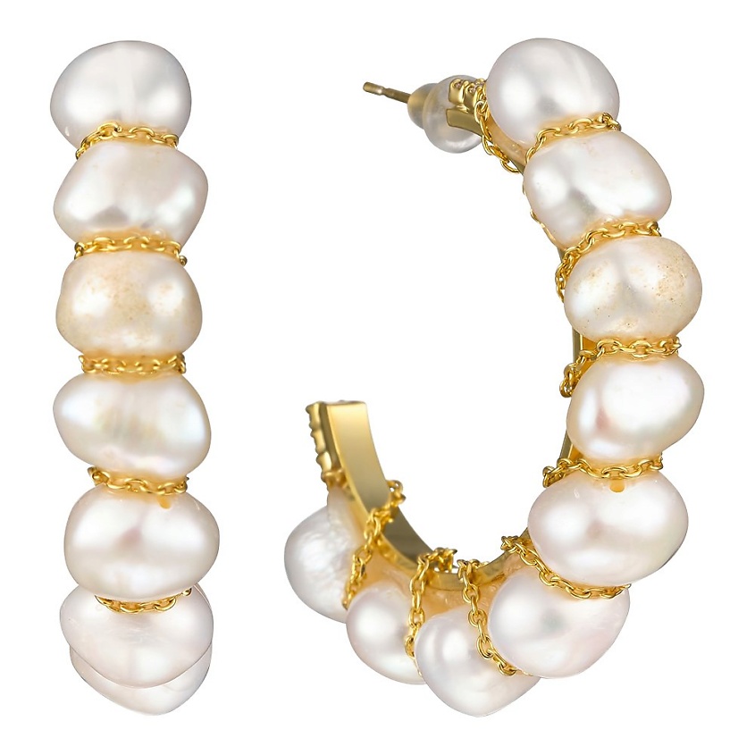 Изображение товара UVI JEWELLERY Золотистые серьги с дорожкой из культивированного жемчуга, золотой