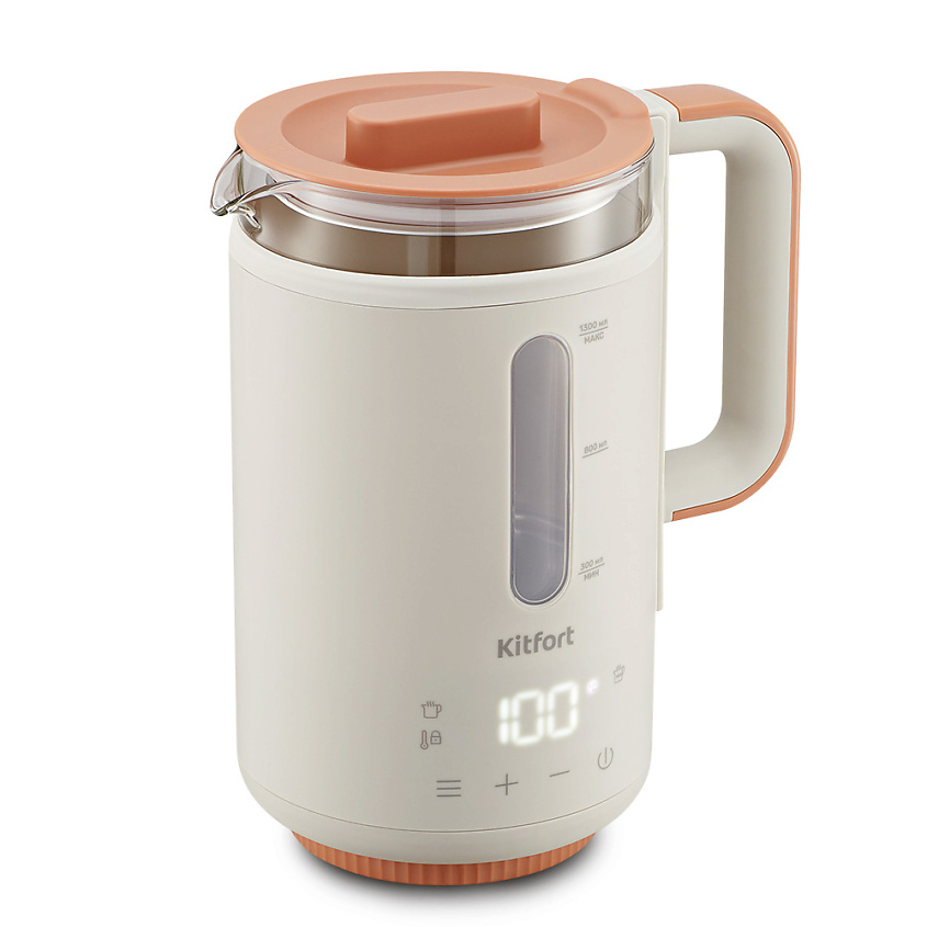 Изображение товара Электрический чайник Kitfort КТ-6695 бежевый с дисплеем и функциями