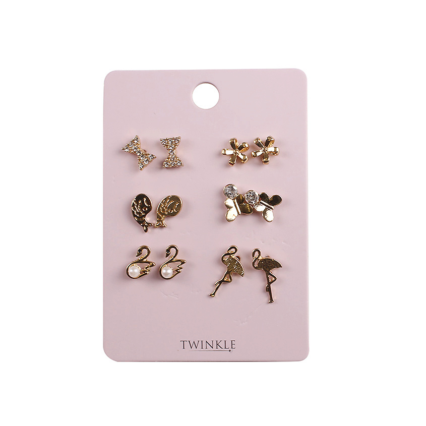 Изображение товара TWINKLE Набор 6 пар серег Flamingo - женские стильные бижутерия