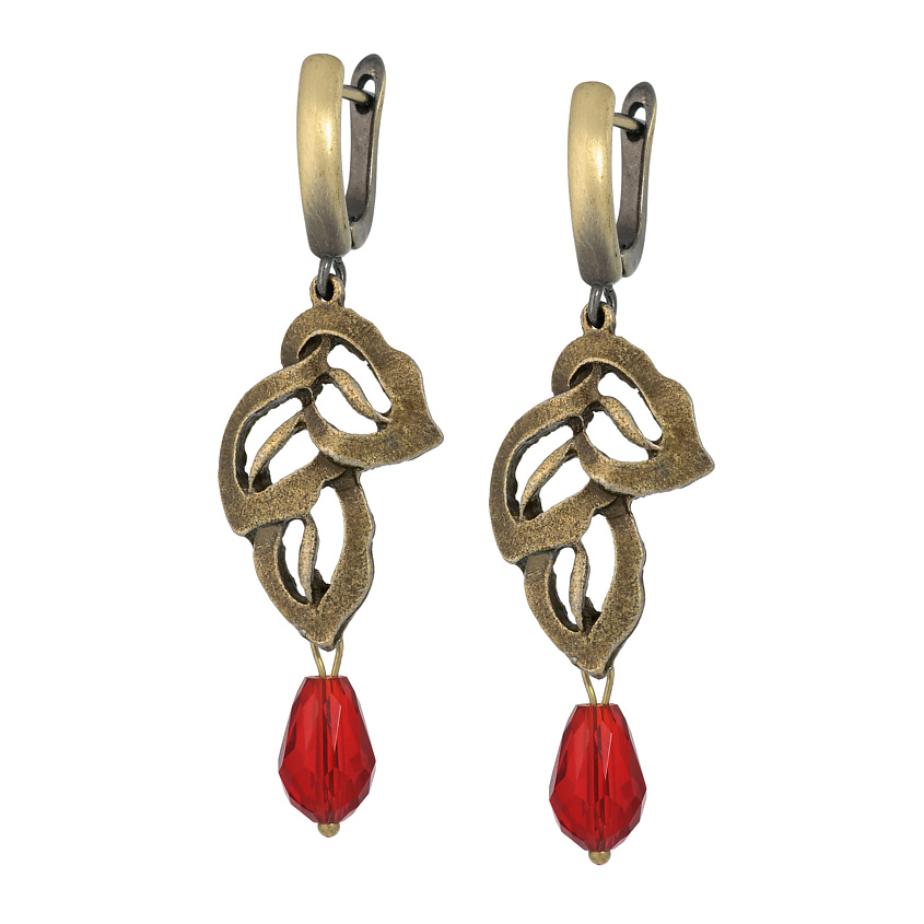 Изображение товара KOSHIKA Серьги с зеленым граненным камнем Листья, цвет: бронзовый