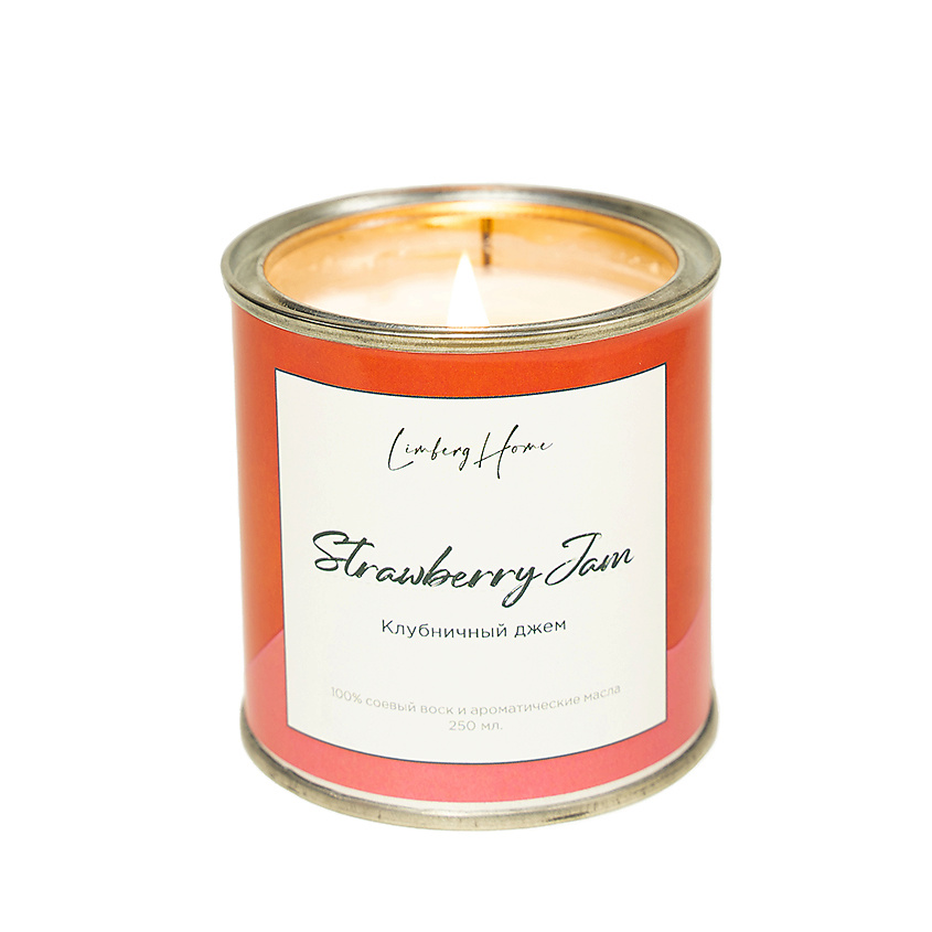 Изображение товара LIMBERGHOME DECOR Свеча ароматическая "Клубничный джем" с деревянным фитилем, цвет: Белый, 250 мл