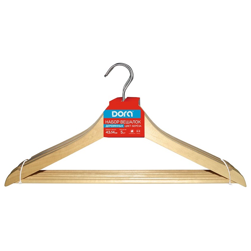 Изображение товара DORA Вешалка деревянная "Береза", 5 шт., цвет "береза"