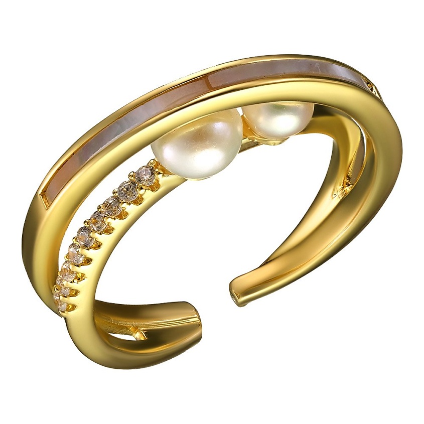 Изображение товара UVI JEWELLERY Серебристое безразмерное кольцо с культивированным жемчугом и перламутром, цвет: золотой, размер: 18