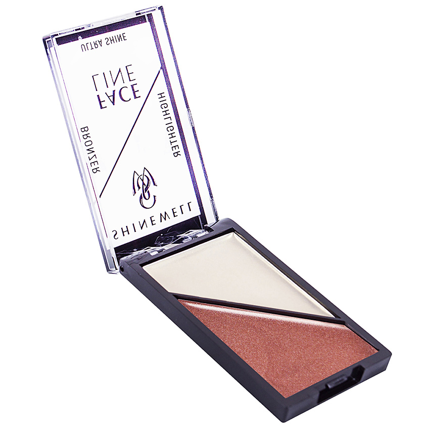 Изображение товара SHINEWELL Двойная палетка Хайлайтер и бронзер для лица, 01 золотистый, бронзовый