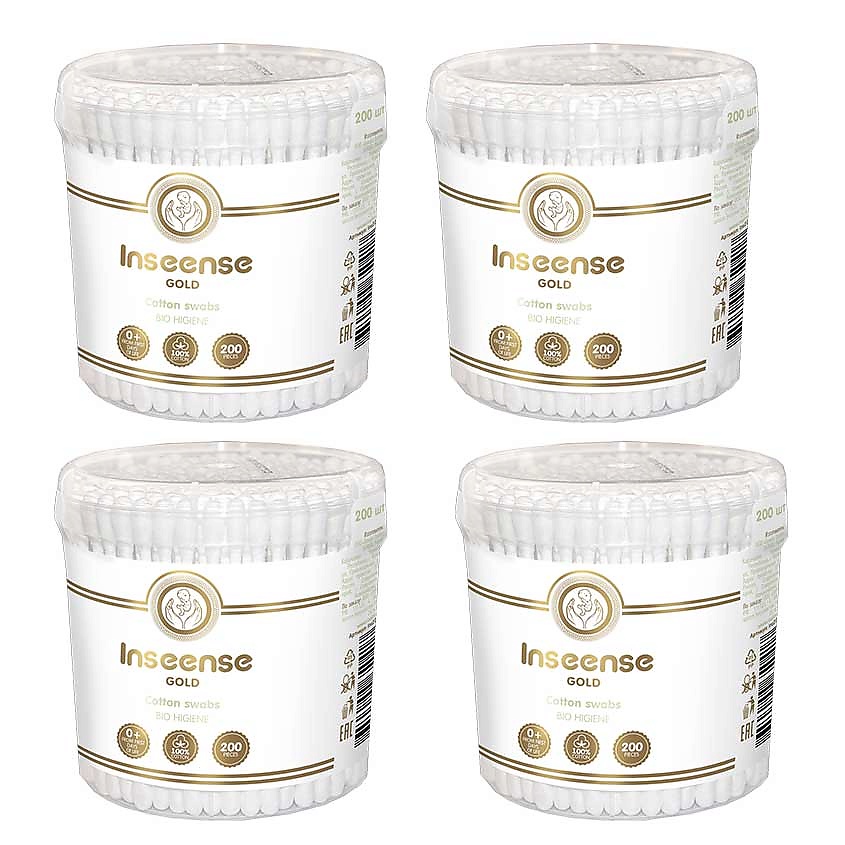 Изображение товара INSEENSE МЕГАПАК Палочки ватные детские, 200 х 4 шт.
