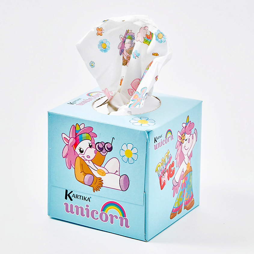 Изображение товара KARTIKA Салфетки бумажные косметические с рисунком "Единорог ХИППИ" 3 слоя, 56 шт.