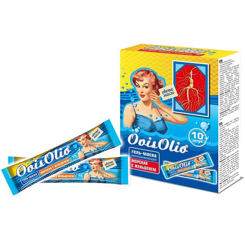Изображение товара OVISOLIO Гель-маска омолаживающая Морская с Женьшенем Овечье Масло, 15 мл х 10
