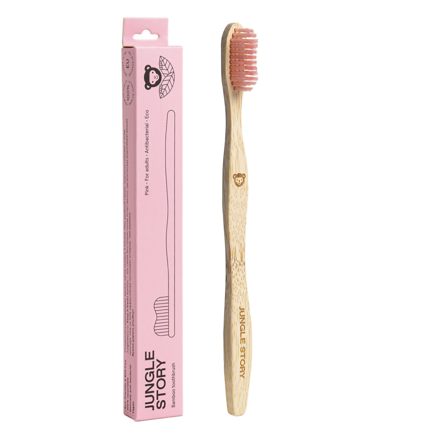 Изображение товара JUNGLE STORY Бамбуковая зубная щетка средней жесткости, Розовый