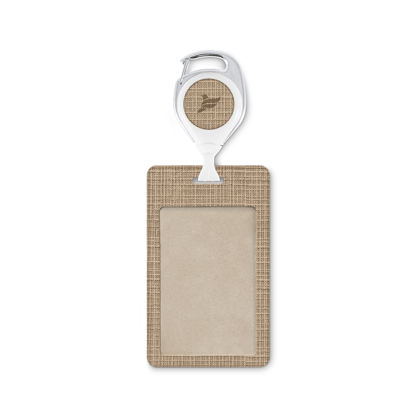 Изображение товара FLEXPOCKET Карман для бейджа из экокожи, вертикальный с рулеткой и клипсой, Бежевый