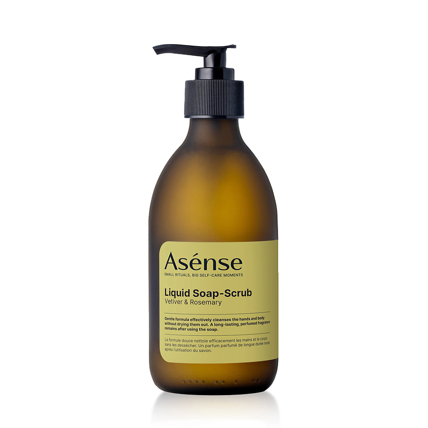 Изображение товара ASENSE Жидкое мыло-скраб парфюмированное для рук и тела аромат ветивер, бергамот, розмарин, 300 мл.