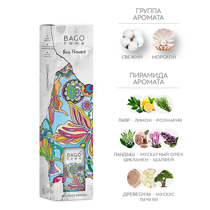 Изображение товара BAGO HOME Ароматический диффузор Лавровые цветы, 75 мл