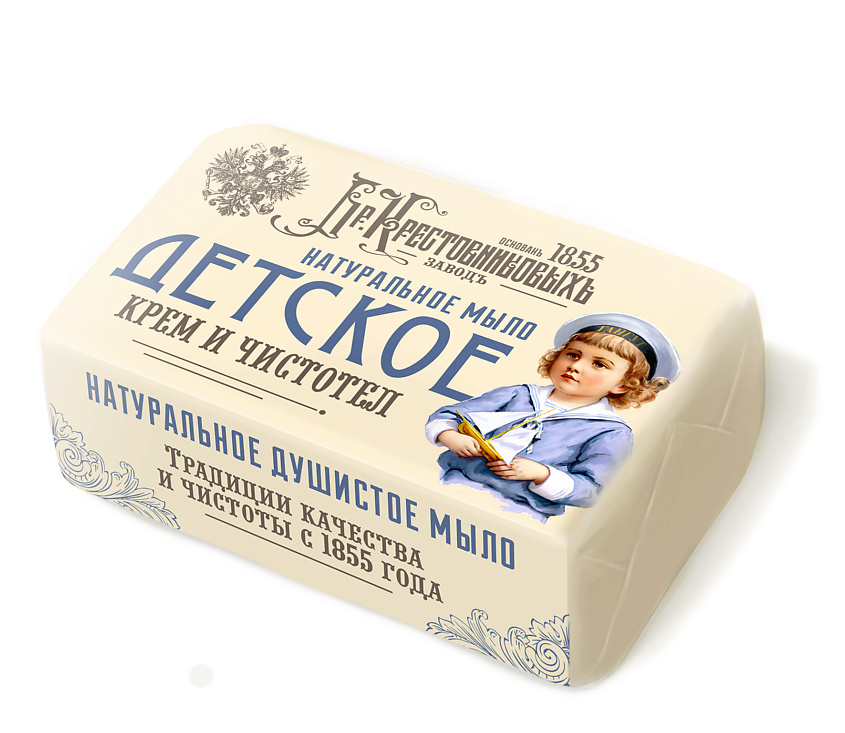 Изображение товара ЗАВОДЪ БРАТЬЕВЪ КРЕСТОВНИКОВЫХЪ Натуральное мыло Для Детей Кремъ и чистотелъ, 190 гр