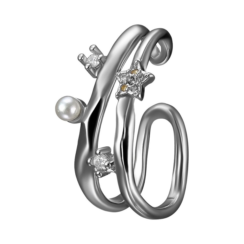 Изображение товара UVI JEWELLERY Серебристый кафф с жемчугом и прозрачными кристаллами, Серебряный