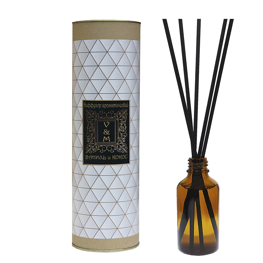 Изображение товара VAN&MUN Ароматический диффузор Ваниль и Кокос с палочками для дома и офиса, 100 мл