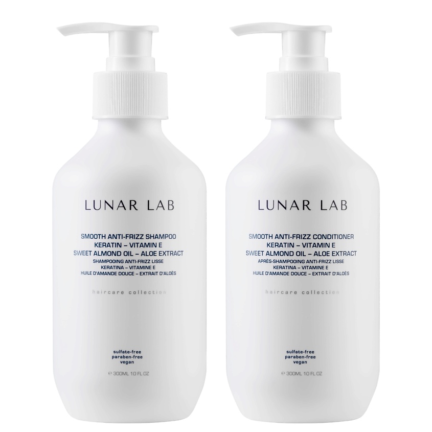 Изображение товара LUNAR LABORATORY Набор шампунь для волос и кондиционер с кератином и витамином Е, Smooth Anti-Frizz, Шампунь 300 мл; Кондиционер 300 мл