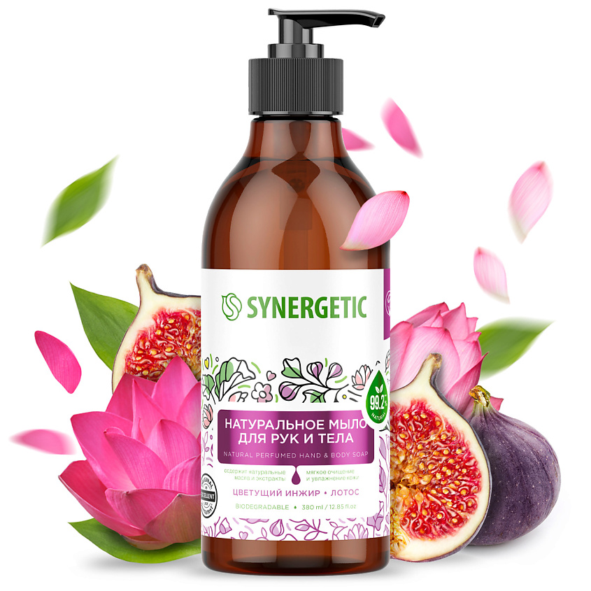 Изображение товара SYNERGETIC Мыло для рук и тела "Цветущий инжир и лотос", 380 мл
