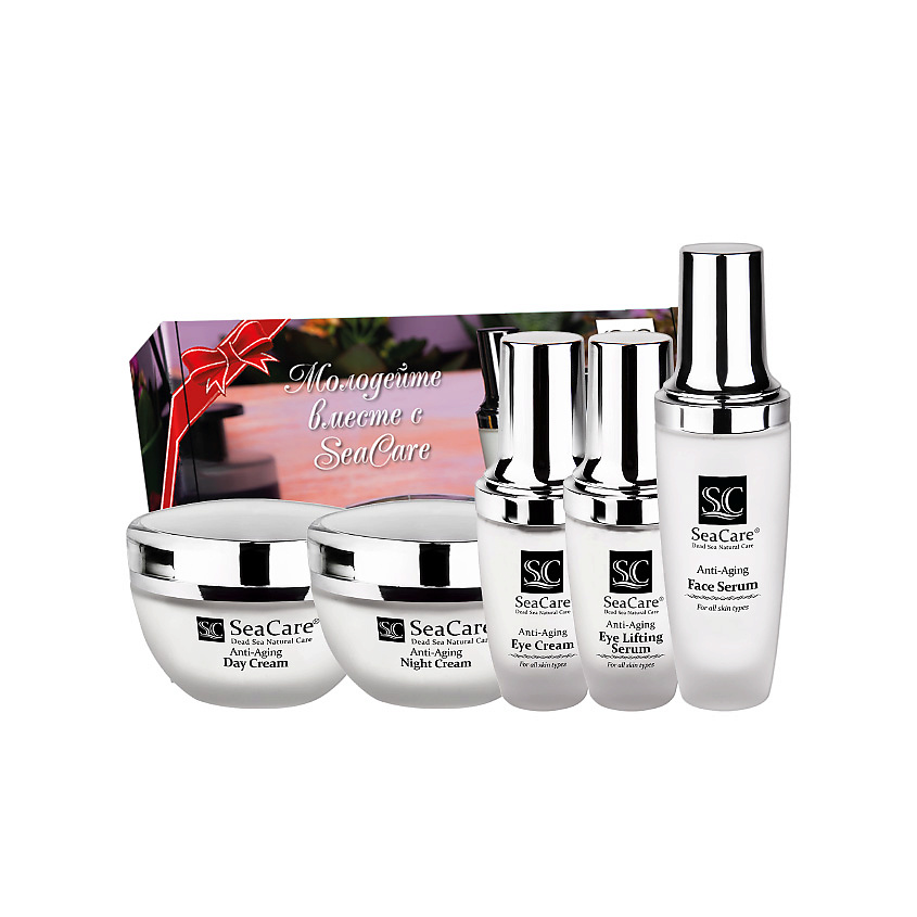 Изображение товара SEACARE Антивозрастной набор №12:Дневной и Ночной кремы,Сыворотка для лица,Крем,Сыворотка для глаз, 50ML+50ML+50ML+30ML+30ML