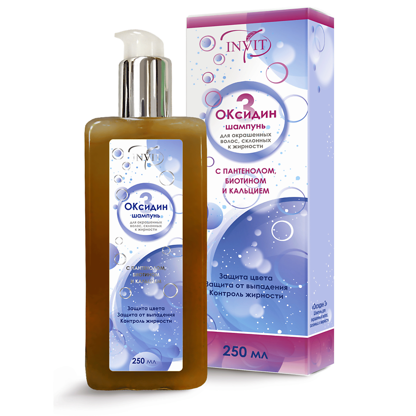 Изображение товара INVIT Шампунь для окрашенных волос, склонных к жирности, Оксидин 3, 250 мл