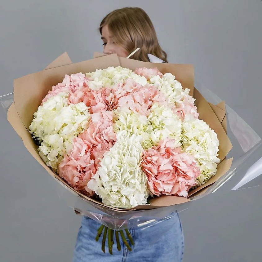 Изображение товара Букет из 19 бело-розовых гортензий "Шик" - идеальный подарок