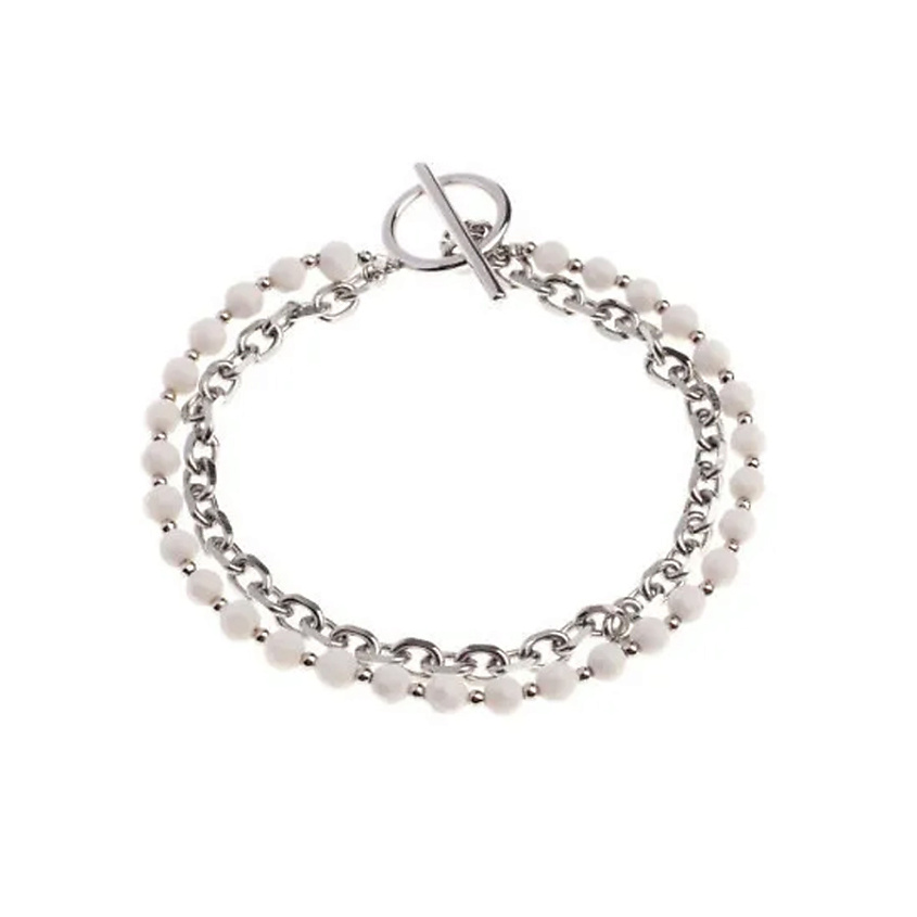 Изображение товара Морза женский браслет из белого агата и ювелирного сплава с покрытием золотом или серебром