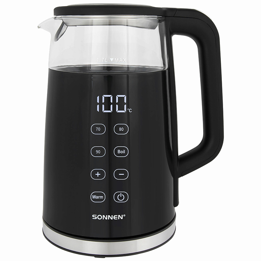 Изображение товара SONNEN Чайник с терморегулятором и дисплеем KT-8717, цвет: Черный, 1 шт