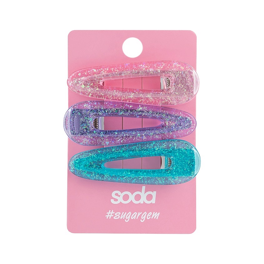 Изображение товара SODA Заколки для волос с блёстками #sugargem, 3 шт.