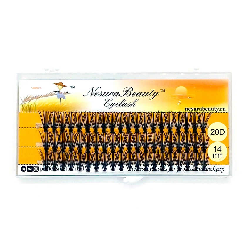 Изображение товара NESURABEAUTY Накладные ресницы пучки 20D, 14 мм, 0.1, изгиб С