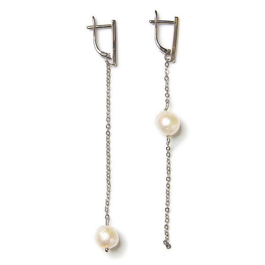 Изображение товара MORZA Серьги длинные с жемчугом бижутерия, Серебряный